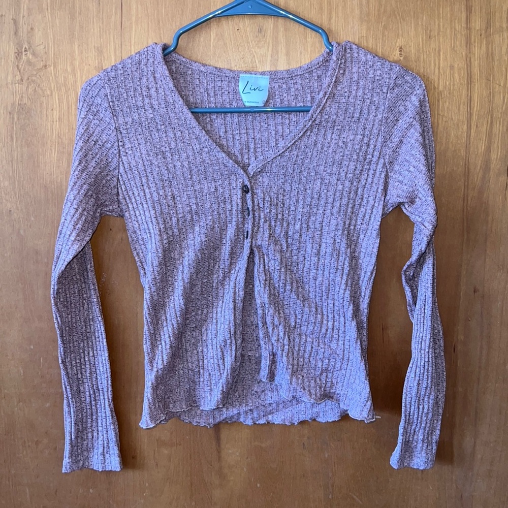 Polyester blend dark pink cropped long sleeve shirt